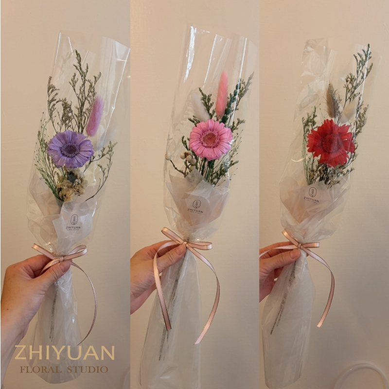 植園花室粉色紅色與紫色單支永生花束
